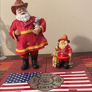 Thompson Firefighter Santa Figurine Set - Red and Gold